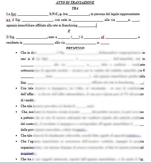 Modulo Atto Di Transazione Penali Per Recesso Anticipato