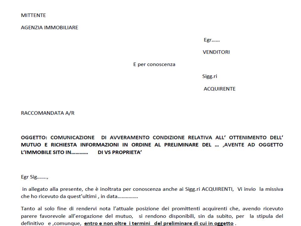 Modulo lettera del mediatore al venditore per informarlo dell ... Stipula mutuo e rogito