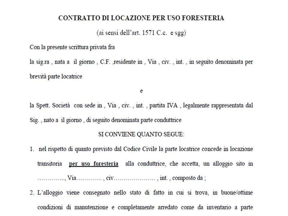 Modulo Contratto Di Locazione Ad Uso Foresteria