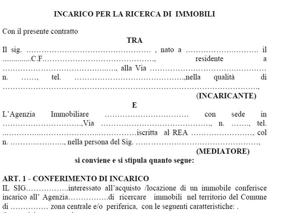 Modello contratto intermediazione