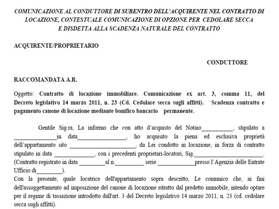 Modulo Lettera Del Venditore Al Conduttore Con La Quale