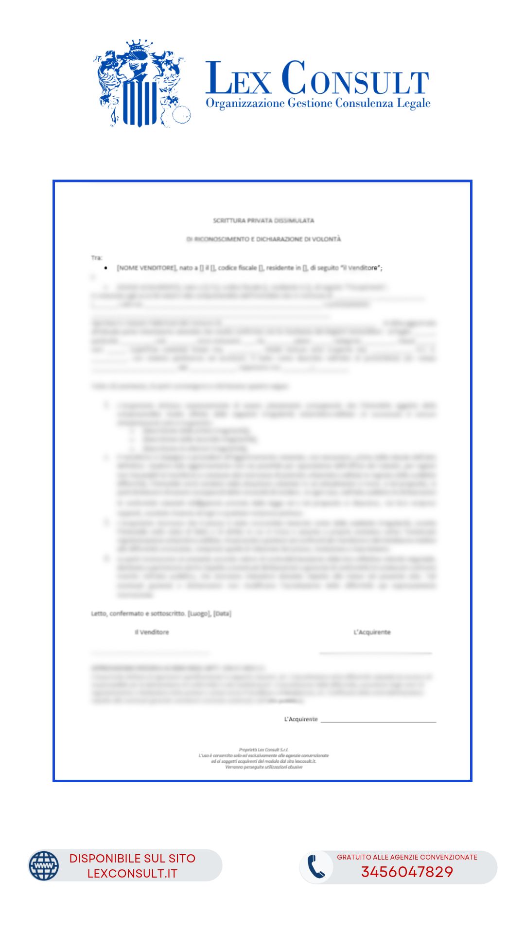 MODULO – SCRITTURA PRIVATA DISSIMULATA PER LA COMPRAVENDITA DI IMMOBILI CON IRREGOLARITÀ URBANISTICO-EDILIZIE ED EVENTUALI DIFFORMITÀ CATASTALI.