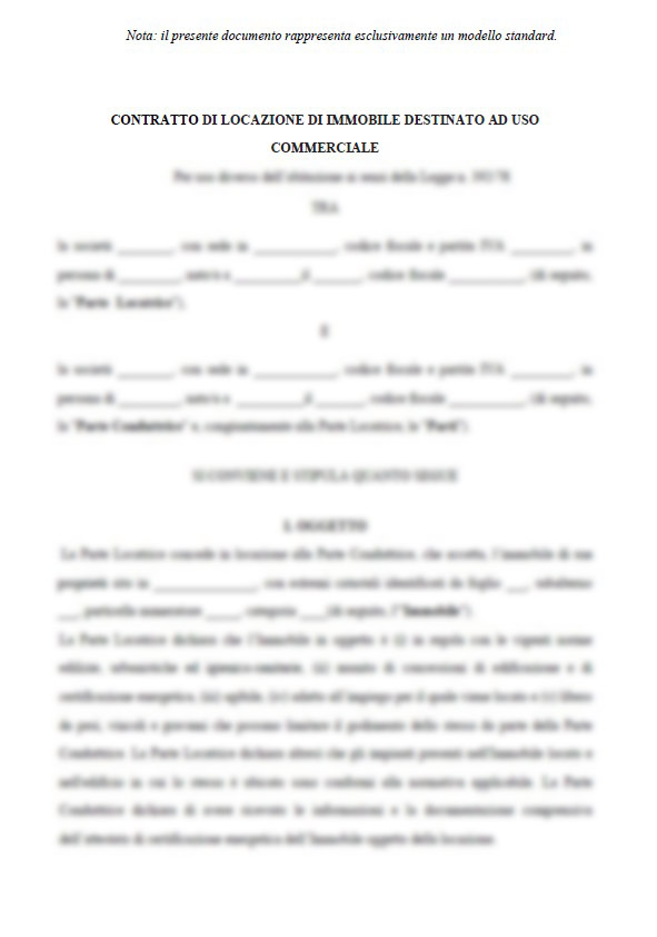 MODULO - Contratto di affitto commerciale tra due aziende - FORMATO PDF