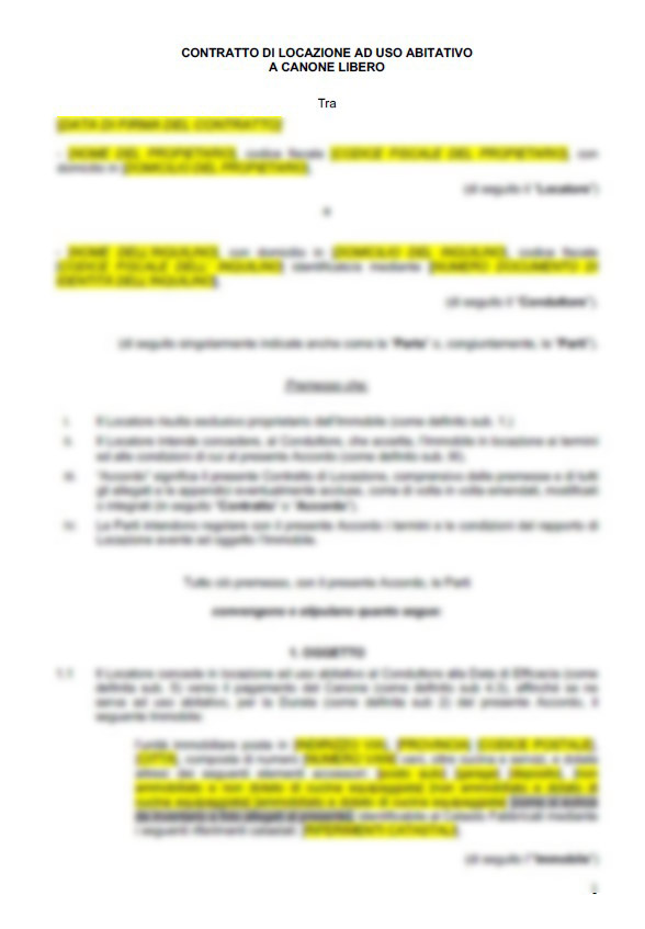 MODULO - Contratto di affitto 4+4 compatibile con l’esercizio o meno dell’opzione “Cedolare Secca” - FORMATO PDF