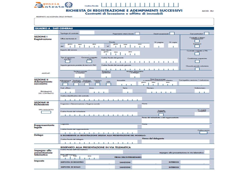 Modello Registrazione Contratti Di Locazione Versione Rli